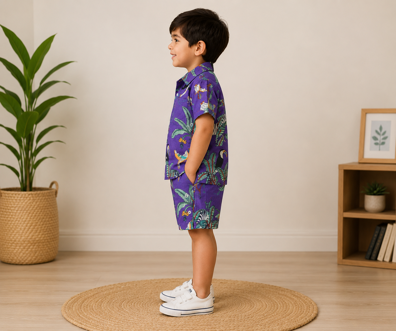 Purple jungle printed short set