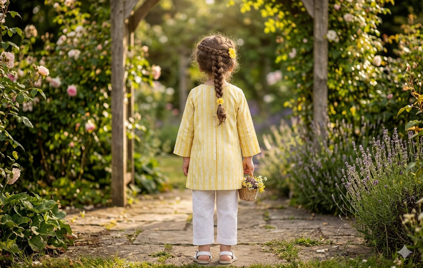 Yellow Printed Cotton Kurta with Pajama
