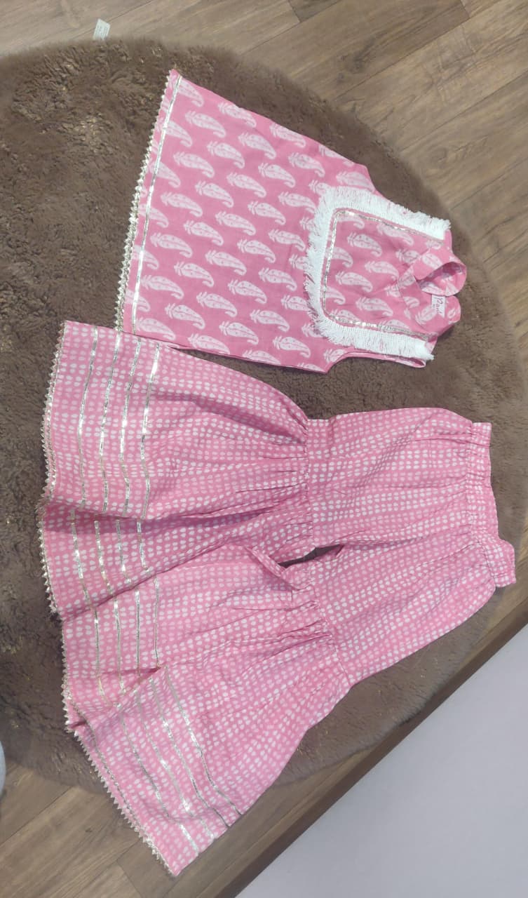 Pink Hand Block Printed Cotton Sharara Suit