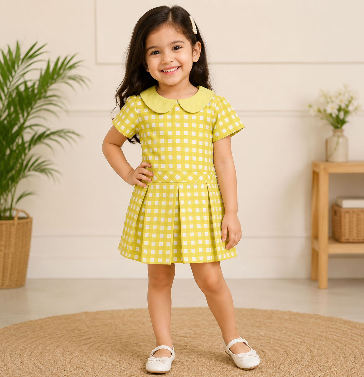 Lemon yellow pitar pan collar dress