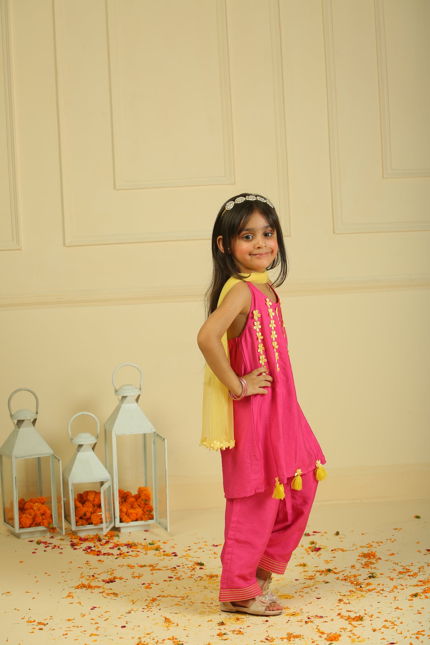 Pink Lace Work Chanderi Silk Suit