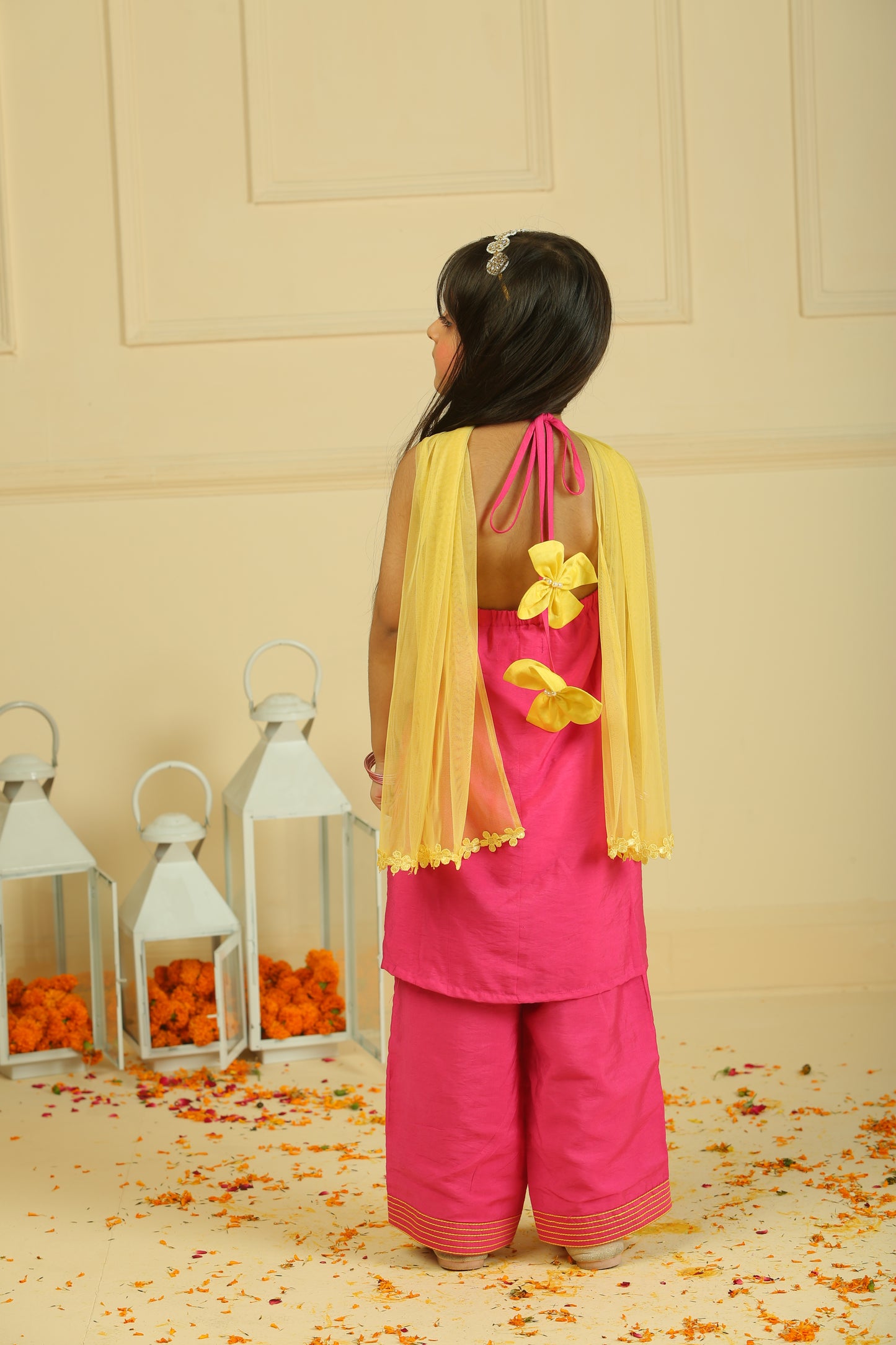 Pink Lace Work Chanderi Silk Suit