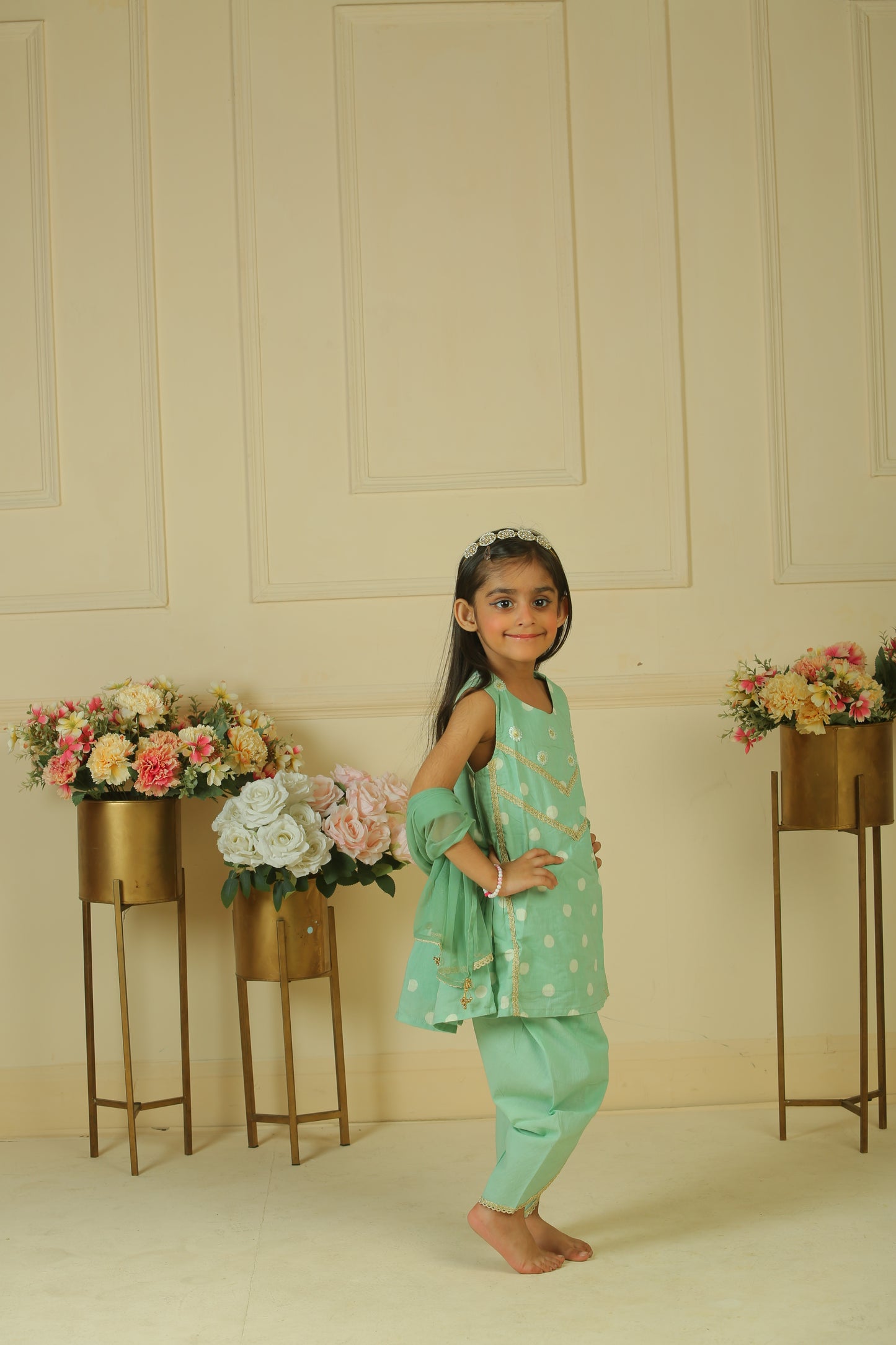 sage green gathered peplum paired with dhoti and dupatta