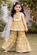 Mustard Yellow Hand Block Printed Cotton Sharara Suit