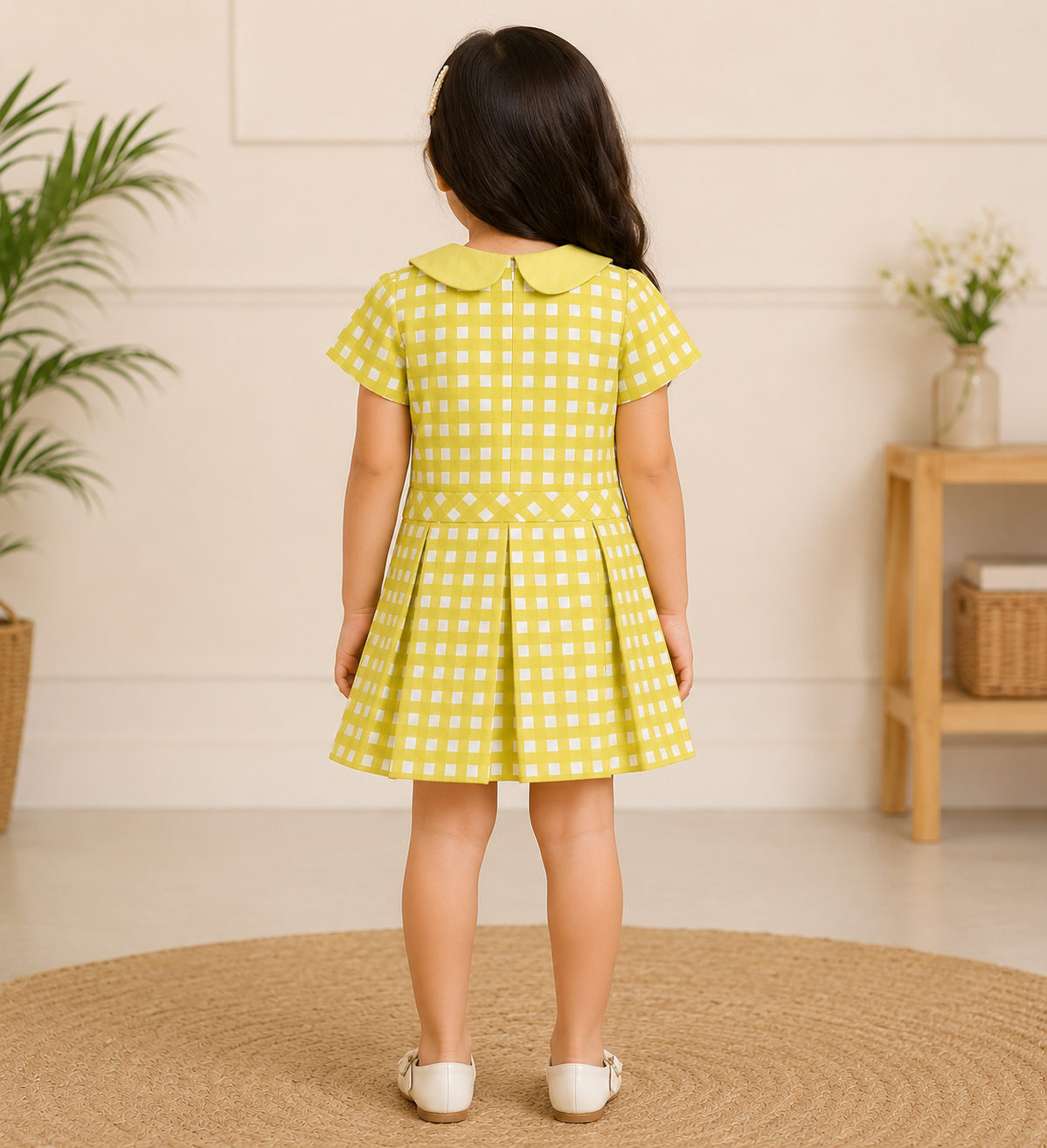 Lemon yellow pitar pan collar dress