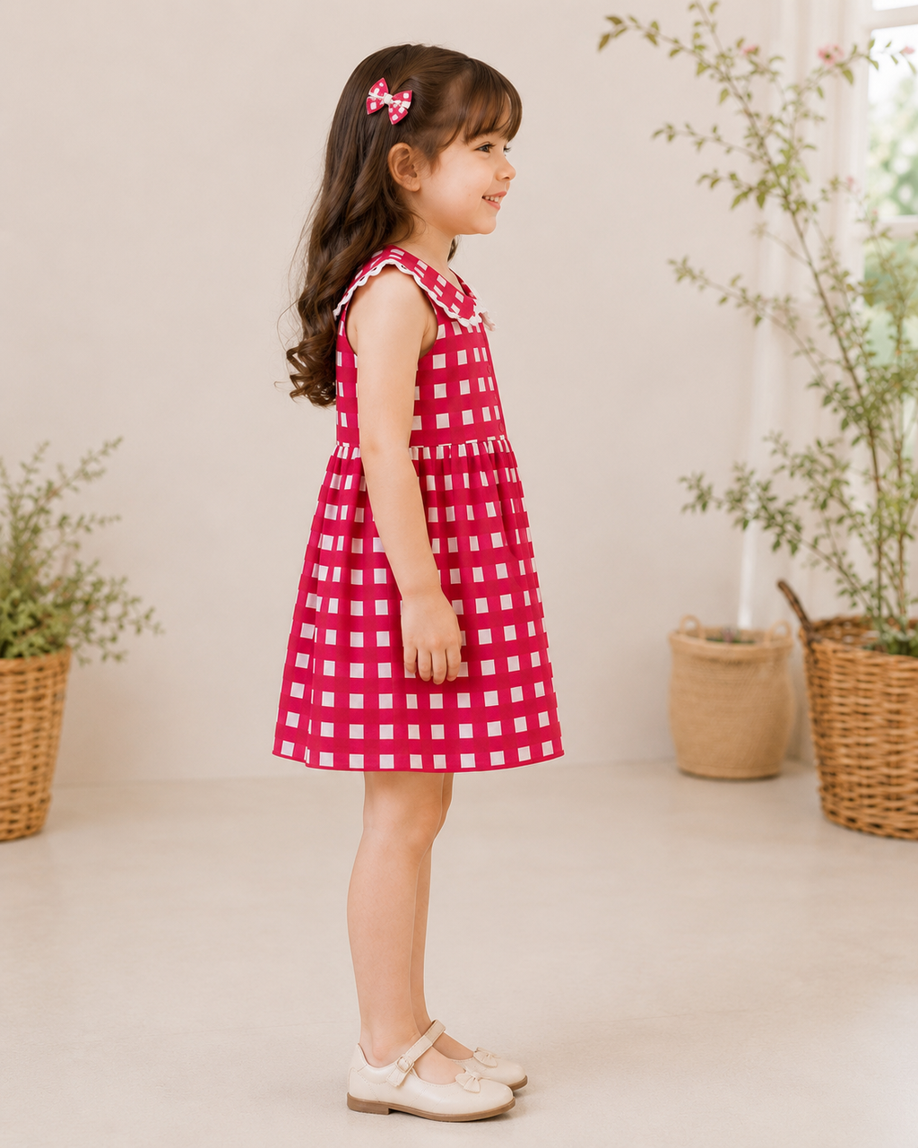 Red checks printed Dress