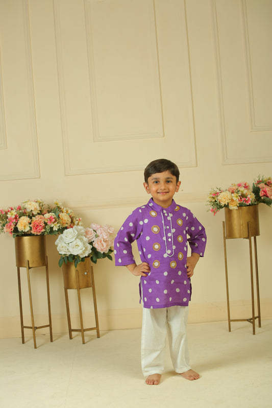 Purple polka dot hand block printed kurta and pants