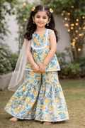 Blue Yellow Hand Block Printed Cotton Sharara Suit