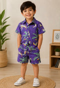 Purple jungle printed short set
