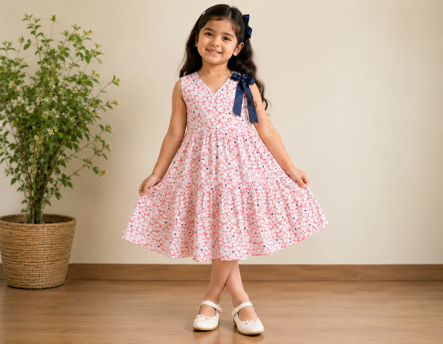 Pink floral printed dress