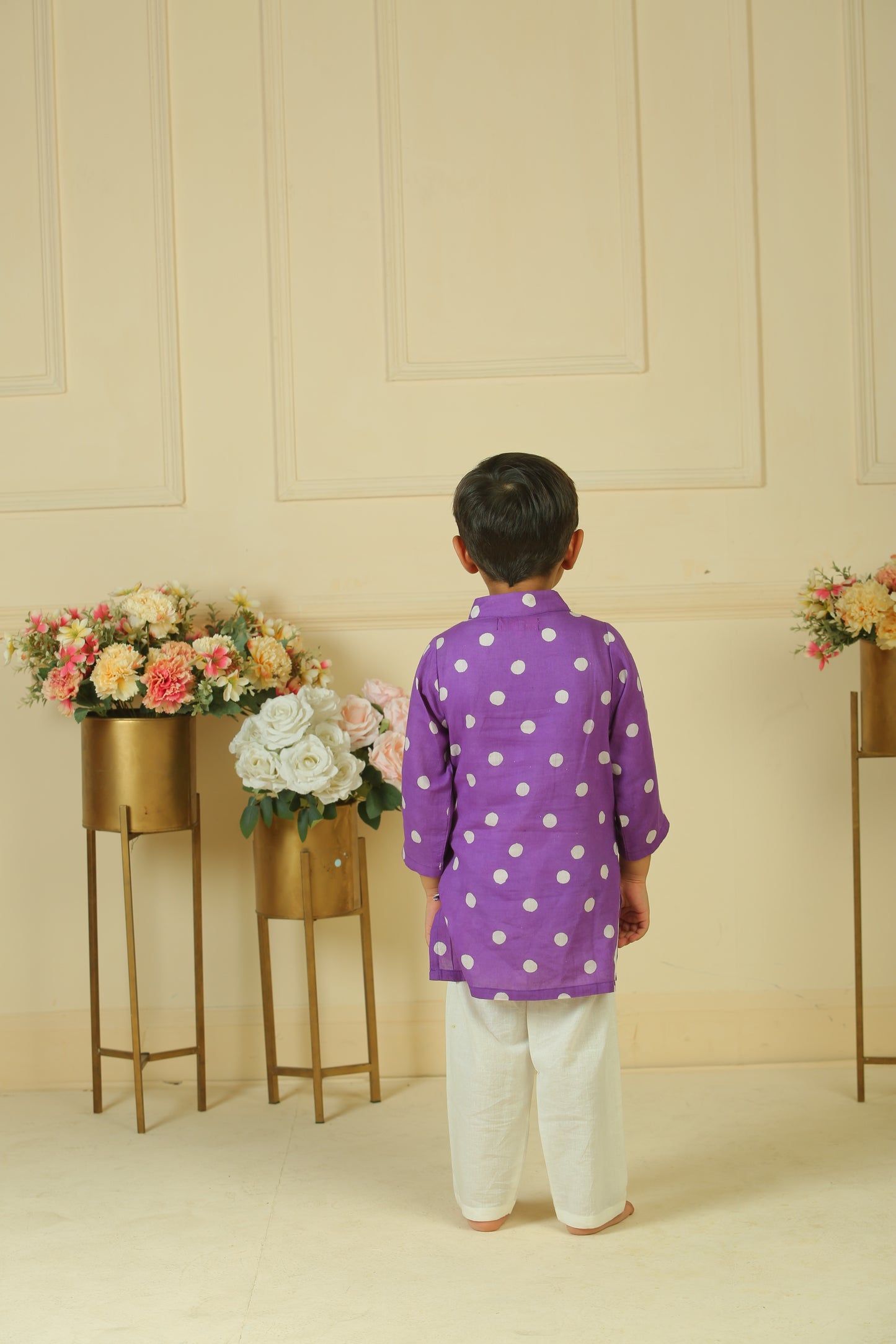 Purple polka dot hand block printed kurta and pants