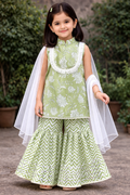 Green Hand Block Printed Cotton Sharara Suit