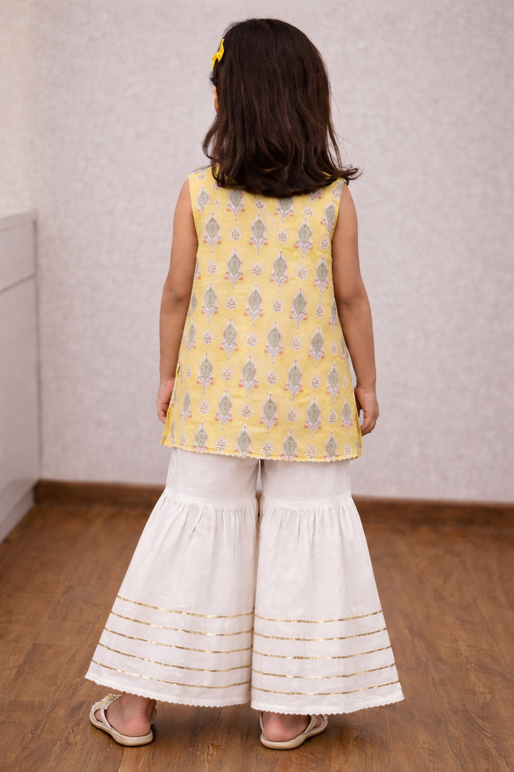 Yellow Hand Block Printed Cotton Sharara Suit
