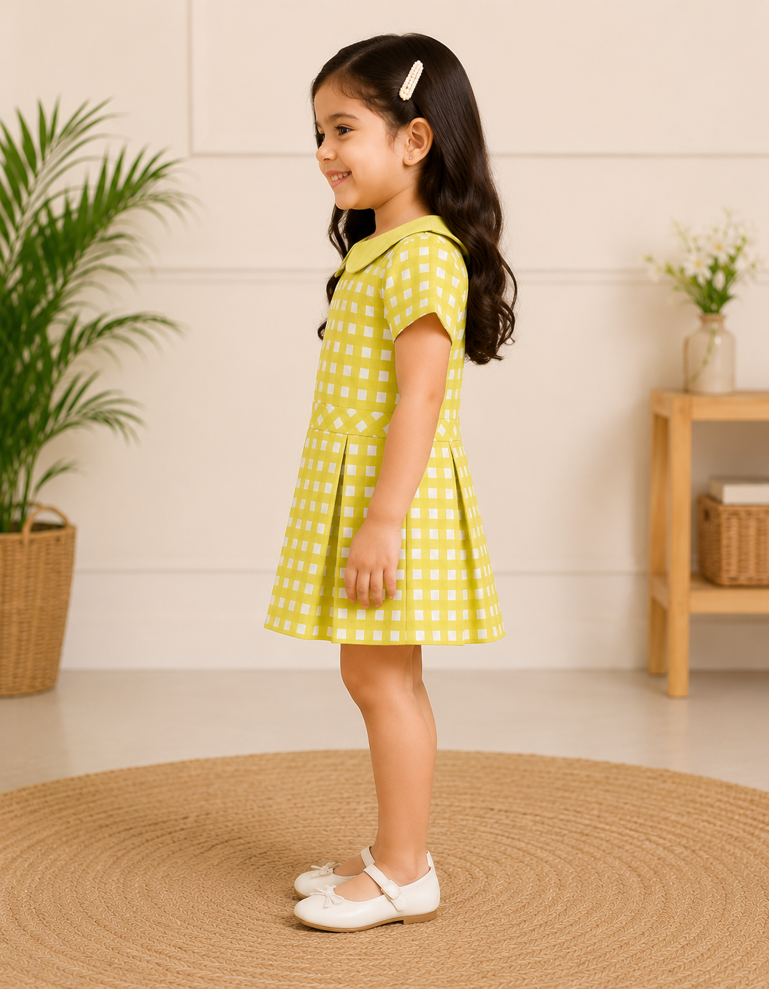Lemon yellow pitar pan collar dress