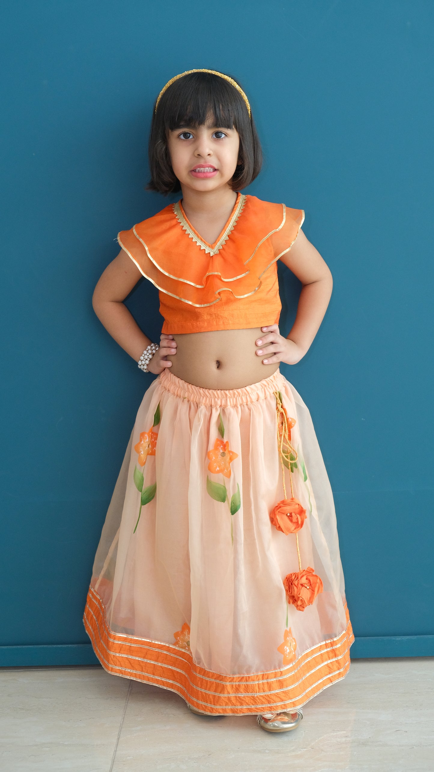 Orange Organza n silk Lehnga set