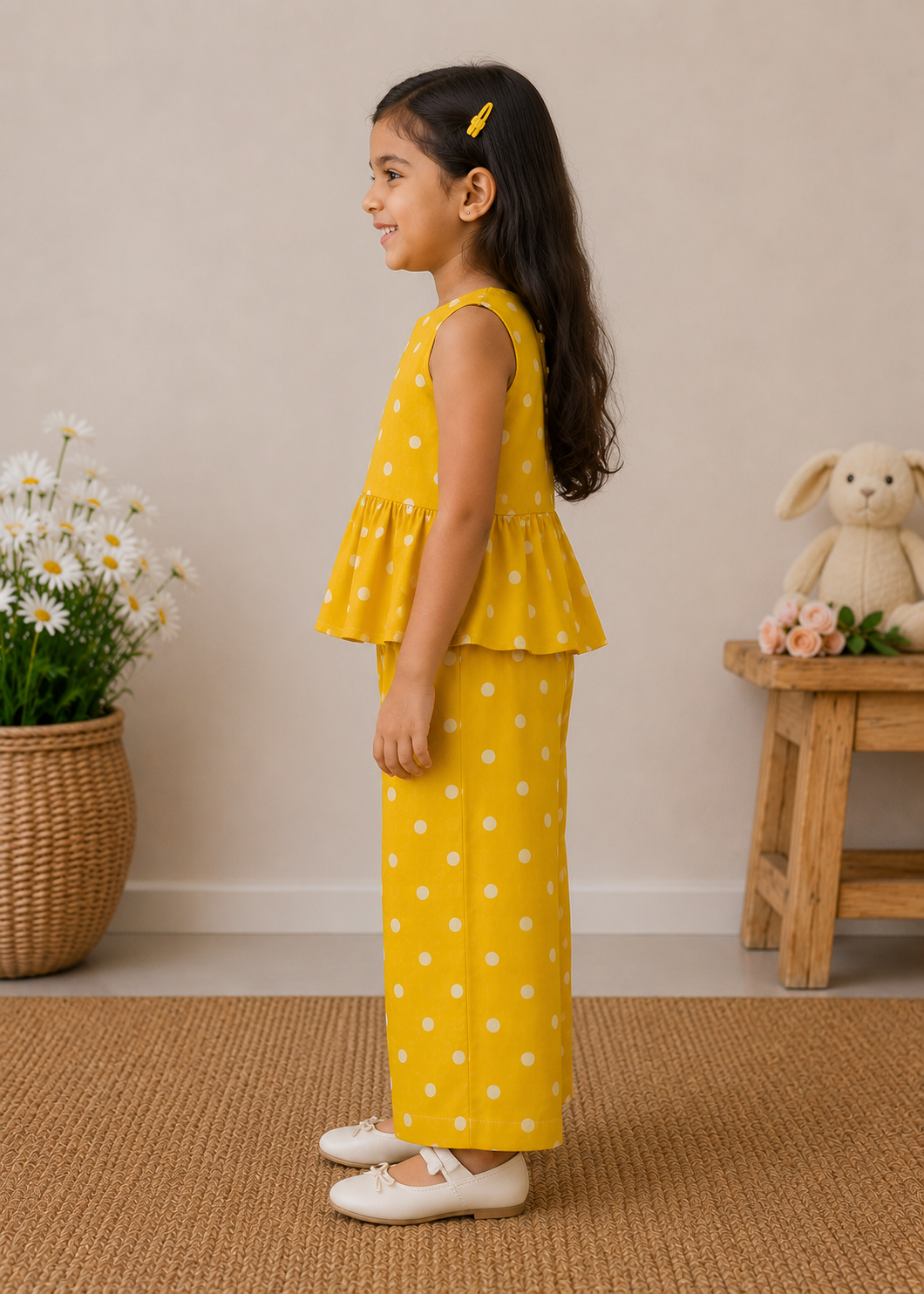Yellow polka dot cord set