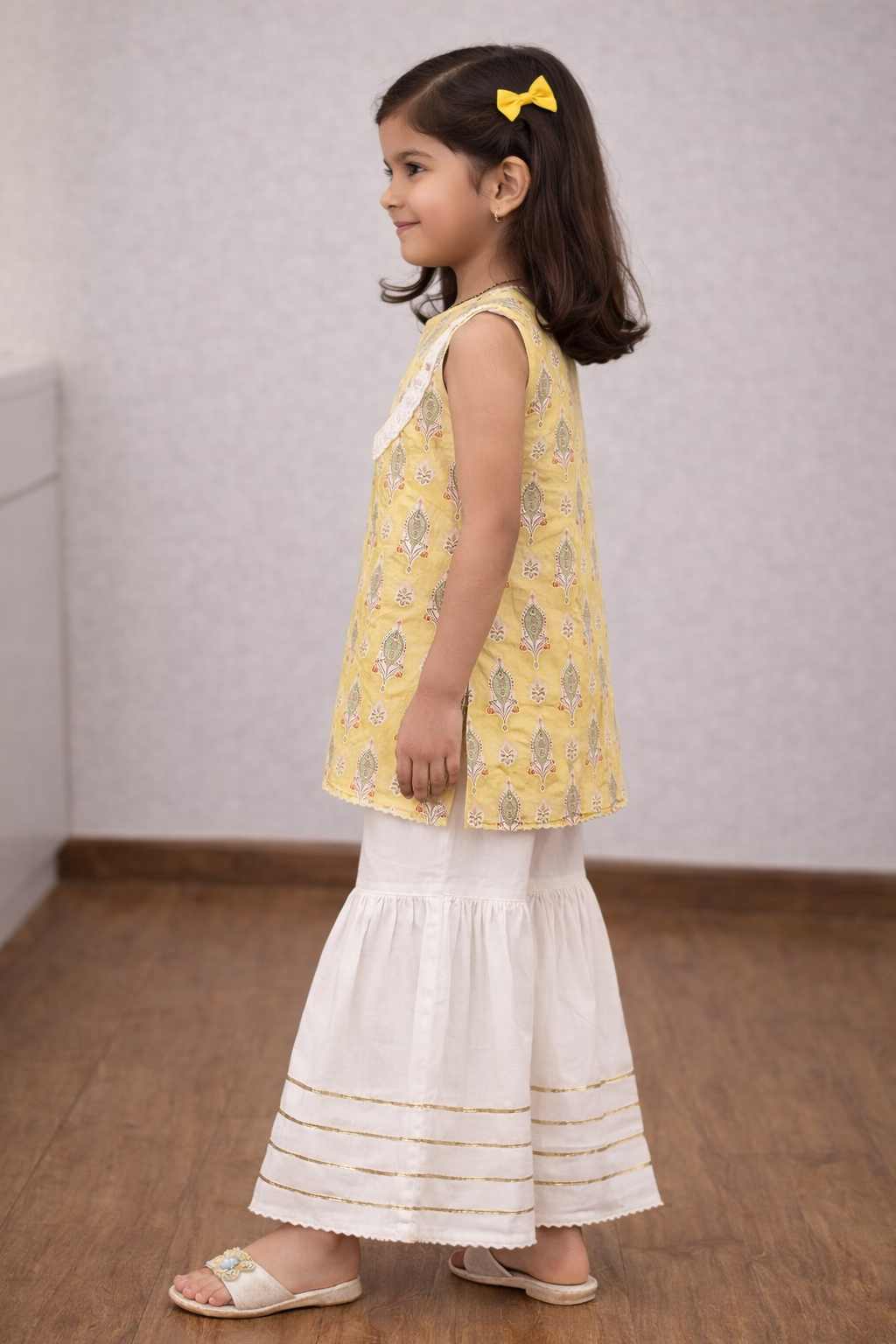Yellow Hand Block Printed Cotton Sharara Suit