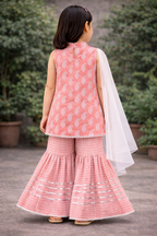 Peach Hand Block Printed Cotton Sharara Suit