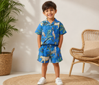 Blue tropical printed short set