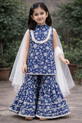 Navy Blue Hand Block Printed Cotton Sharara Suit