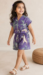 Purple jungle printed drawstring cordset