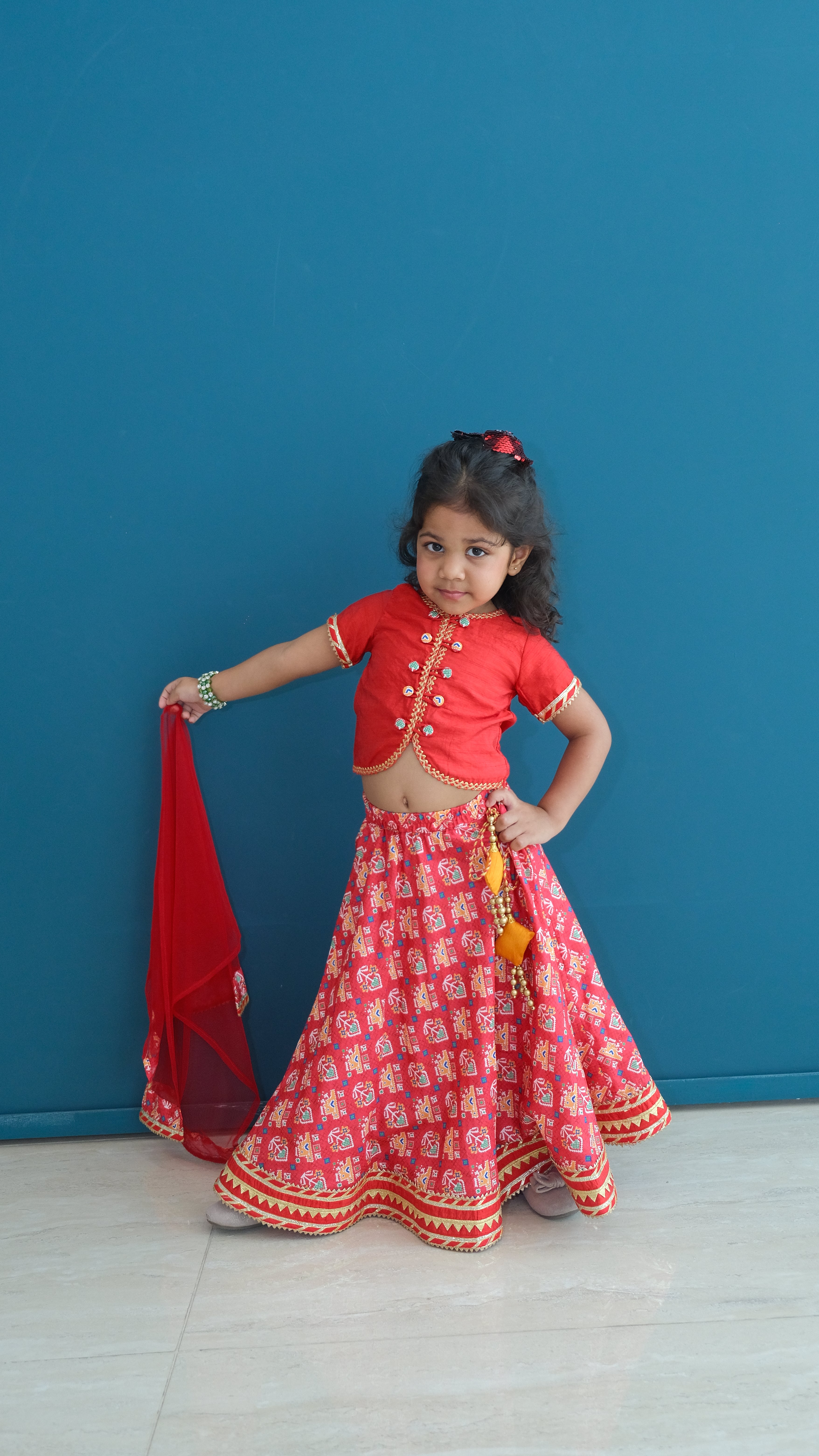 Red silk patolla lehnga set