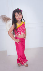 Pink Zari Chanderi Crop Top with Palazzo
