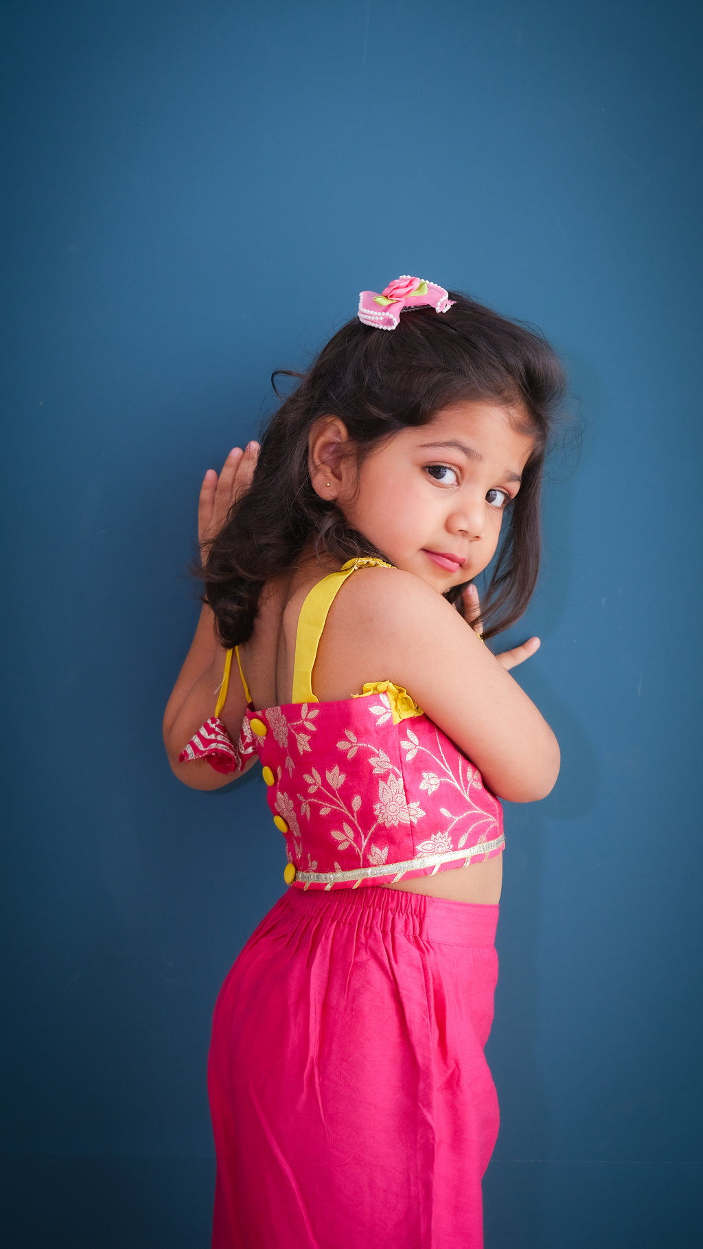 Pink Zari Chanderi Crop Top with Palazzo