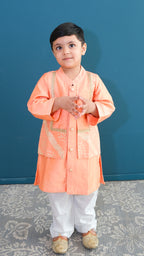 Peach Zari Chanderi Kurta with Pants