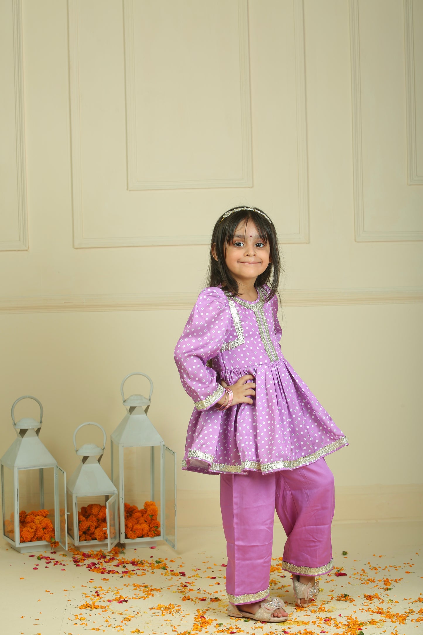 Bandhani peplum top with straight pants