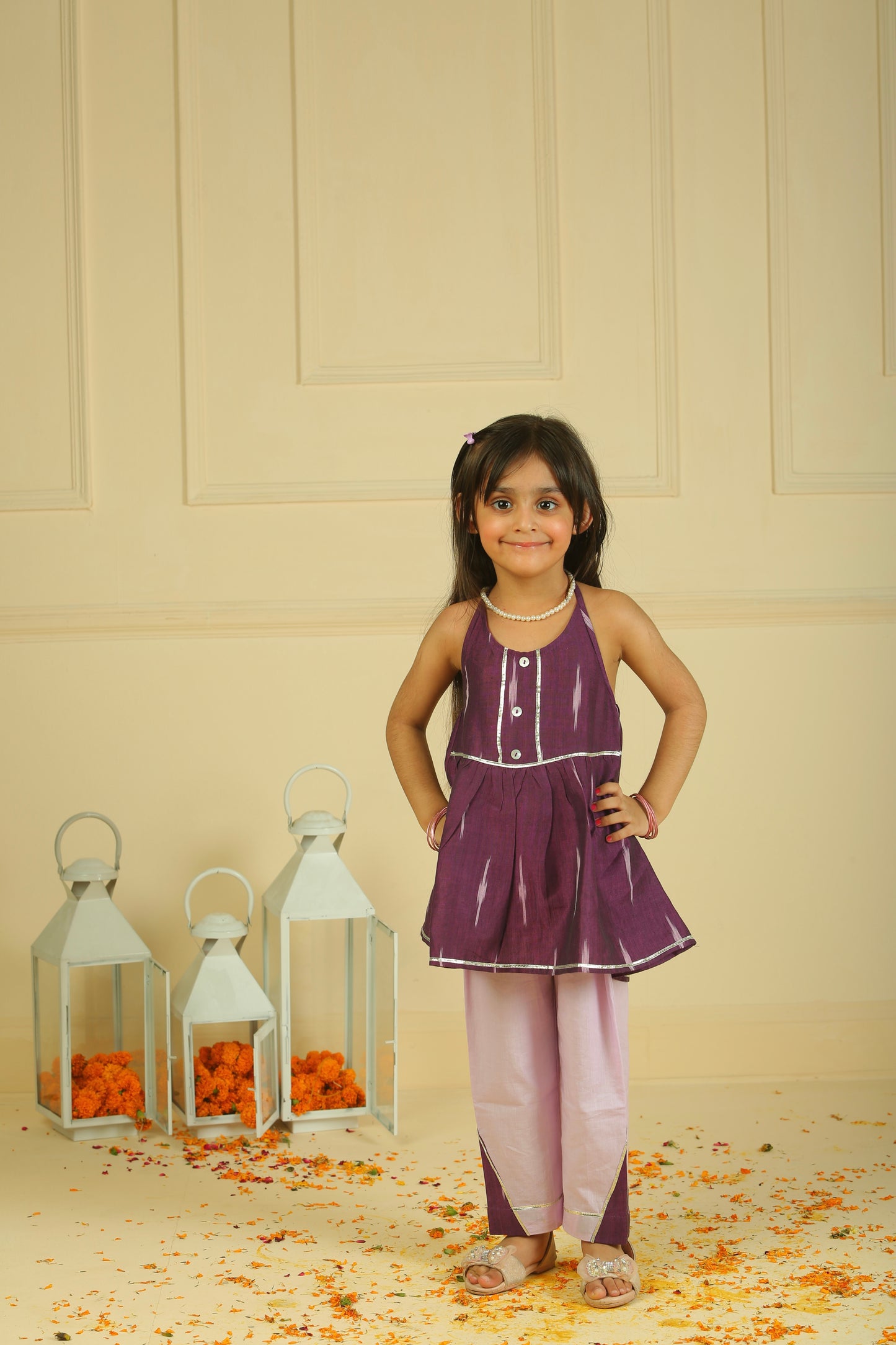 Dark Mauve Ikkat halter Top with pants