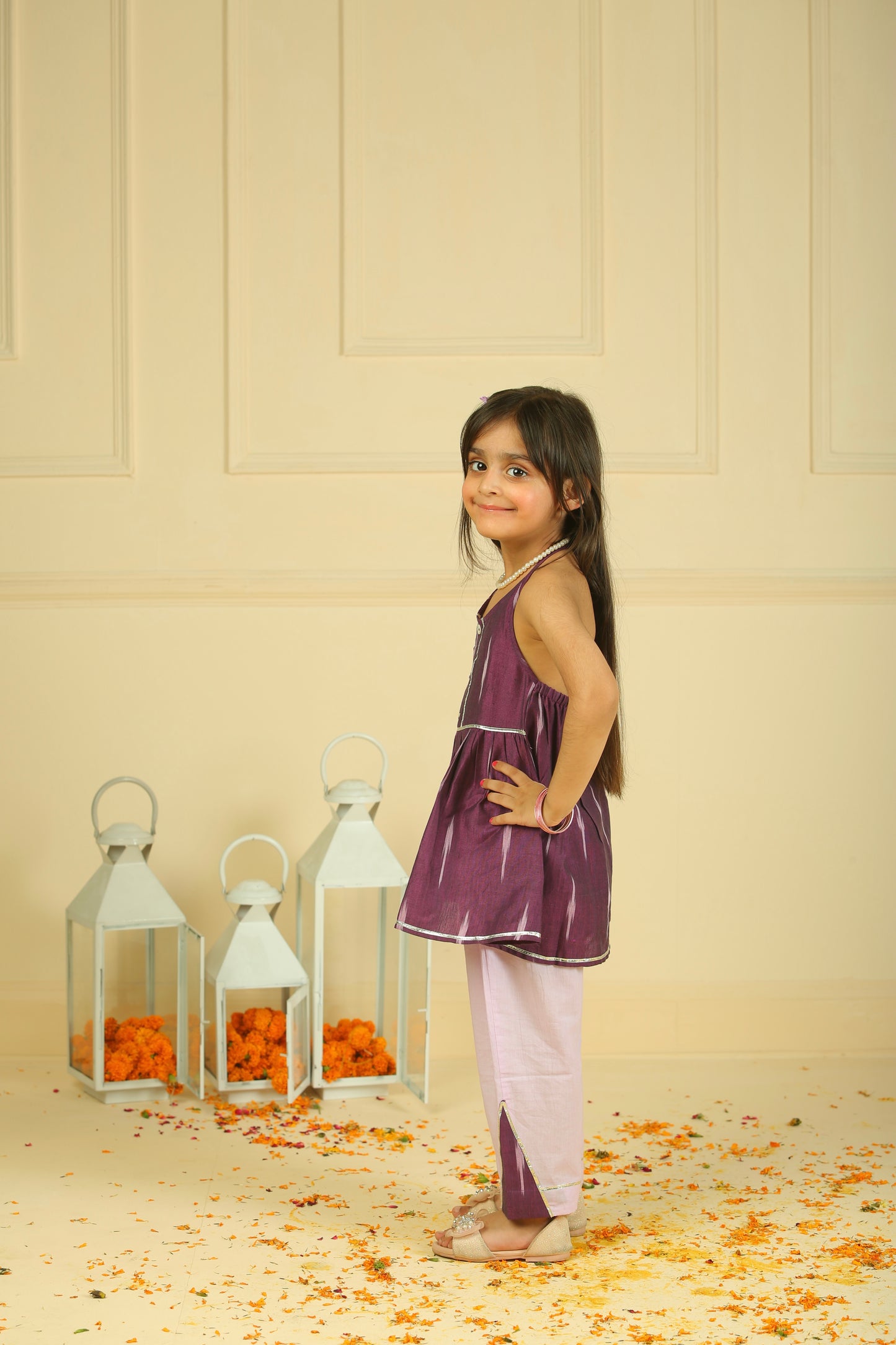 Dark Mauve Ikkat halter Top with pants