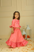 Pink Printed Chanderi Choli with Lehenga