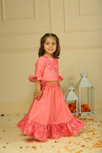 Pink Printed Chanderi Choli with Lehenga