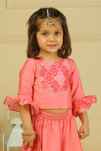 Pink Printed Chanderi Choli with Lehenga