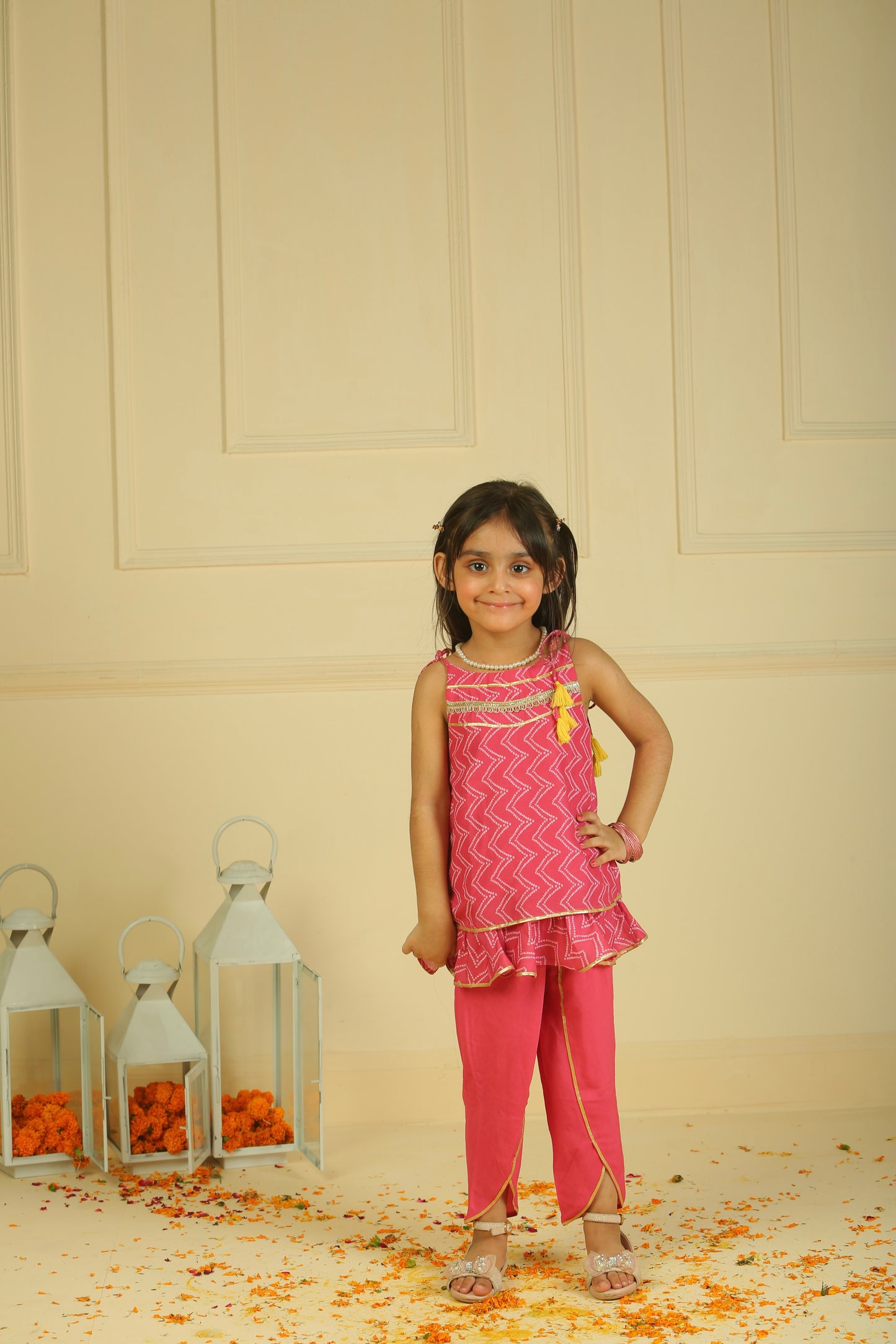 Mehroon  drawstring Aline ruffle Top paired with Dhoti