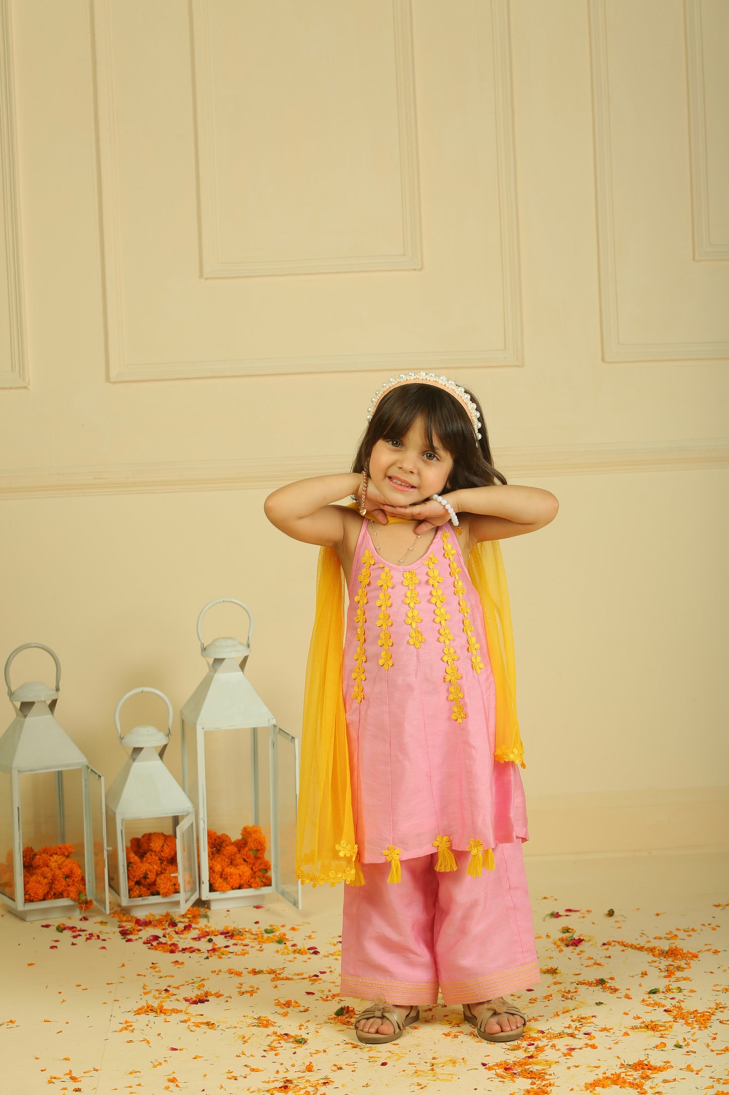 Pink  halter top with straight pants