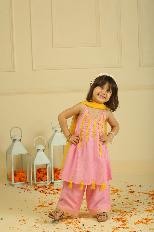 Pink  halter top with straight pants