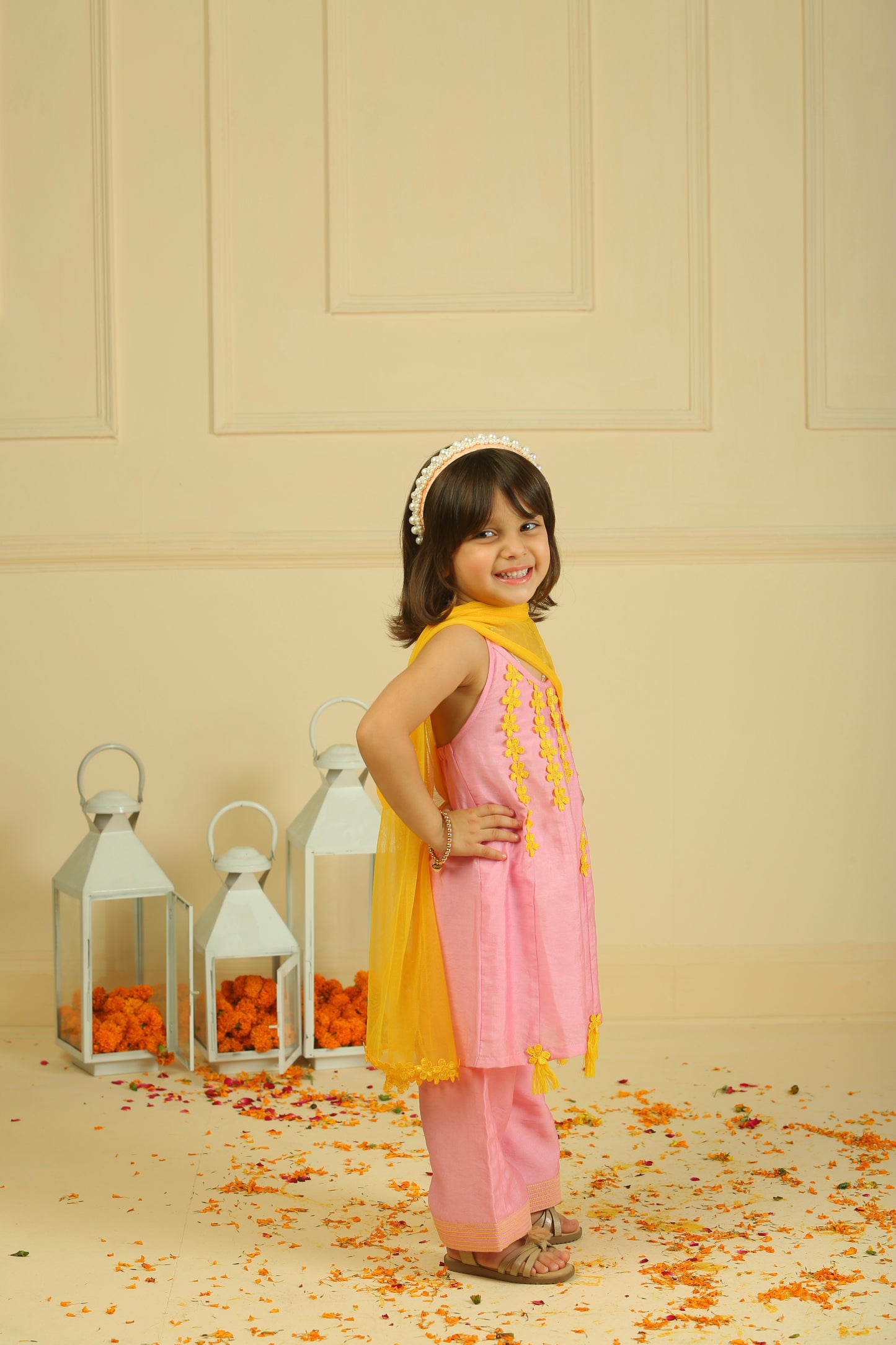 Pink  halter top with straight pants