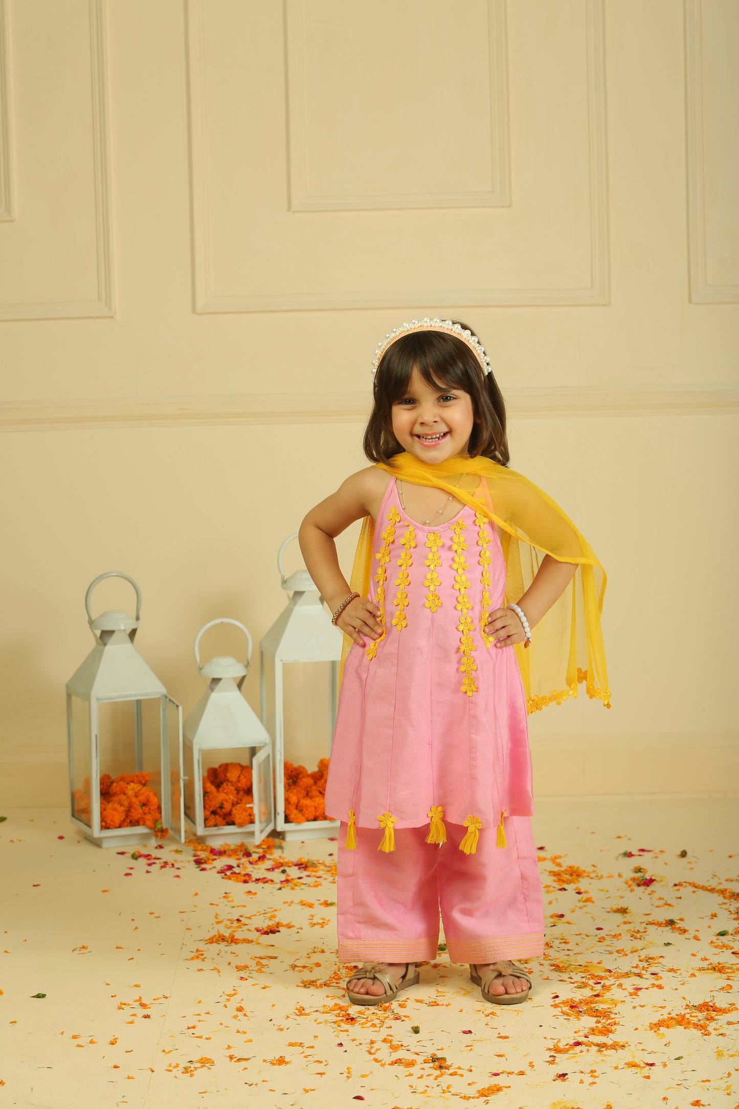 Pink  halter top with straight pants