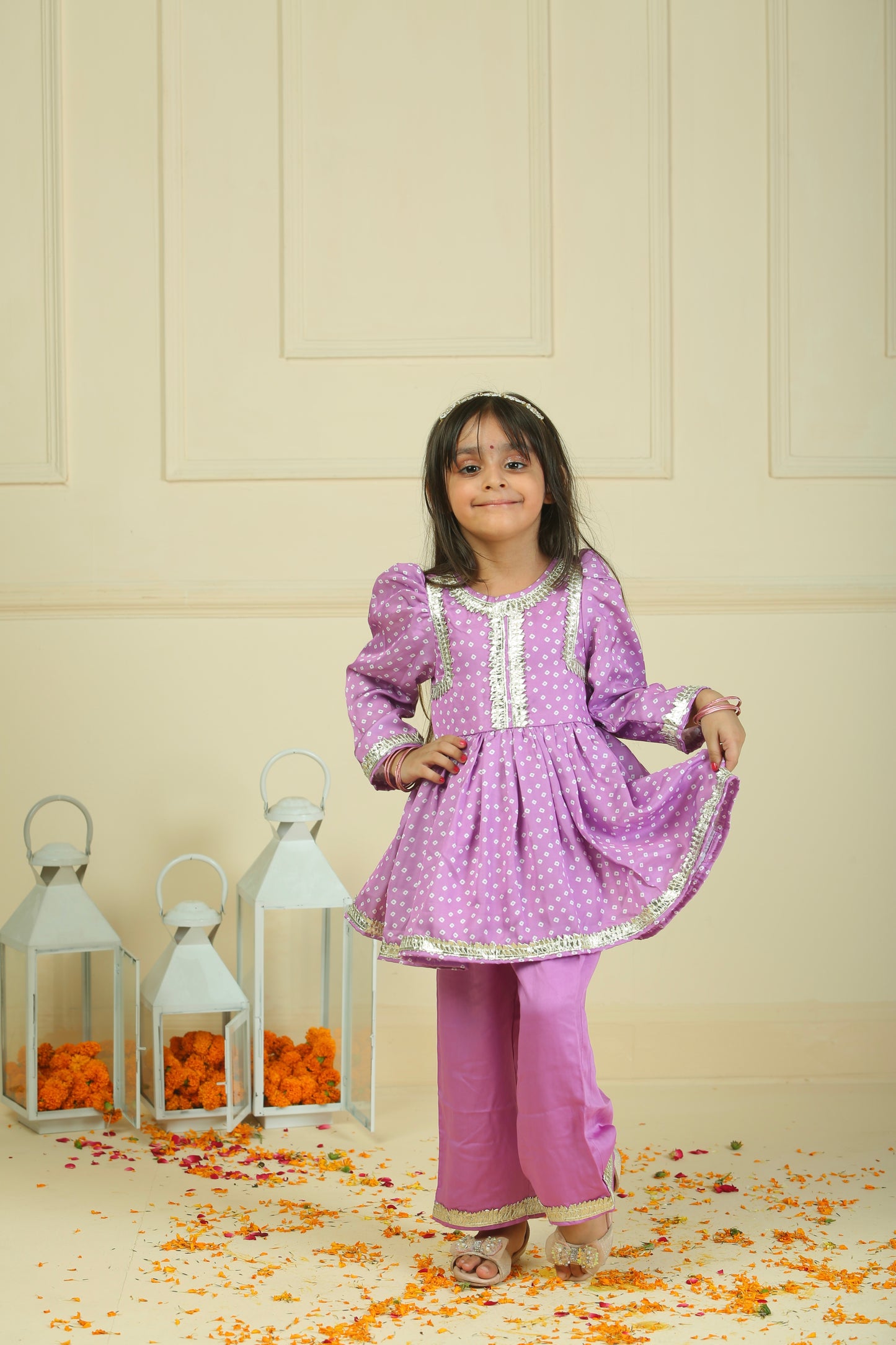 Bandhani peplum top with straight pants