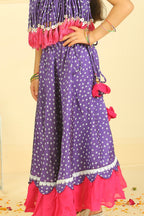Purple Bandhani Printed Modal Choli with Lehenga