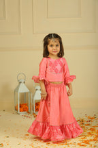 Pink Printed Chanderi Choli with Lehenga