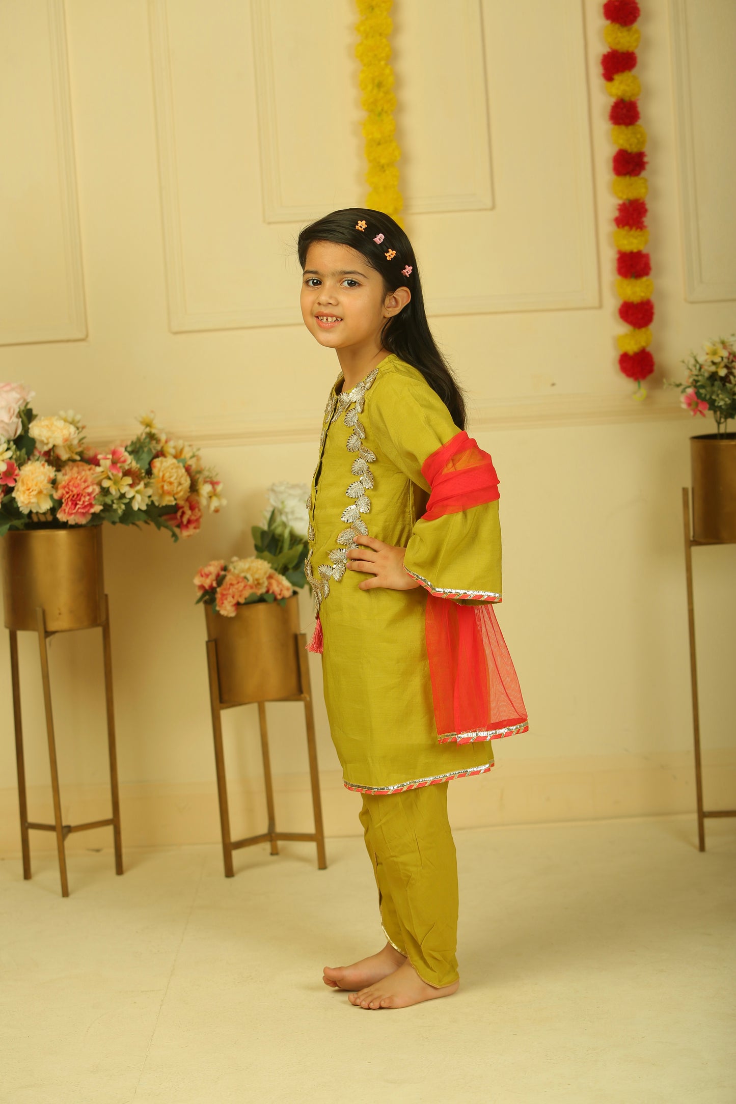 Golden yellow dhoti set - set of 3