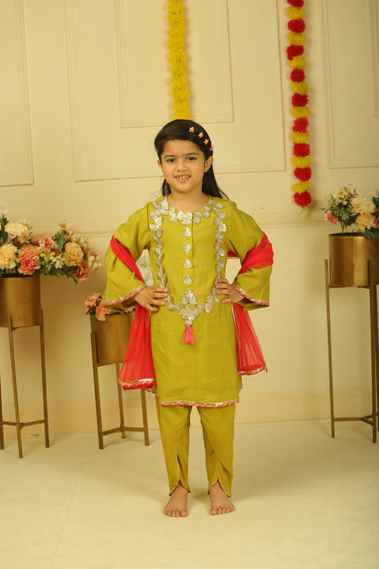 Golden yellow dhoti set - set of 3