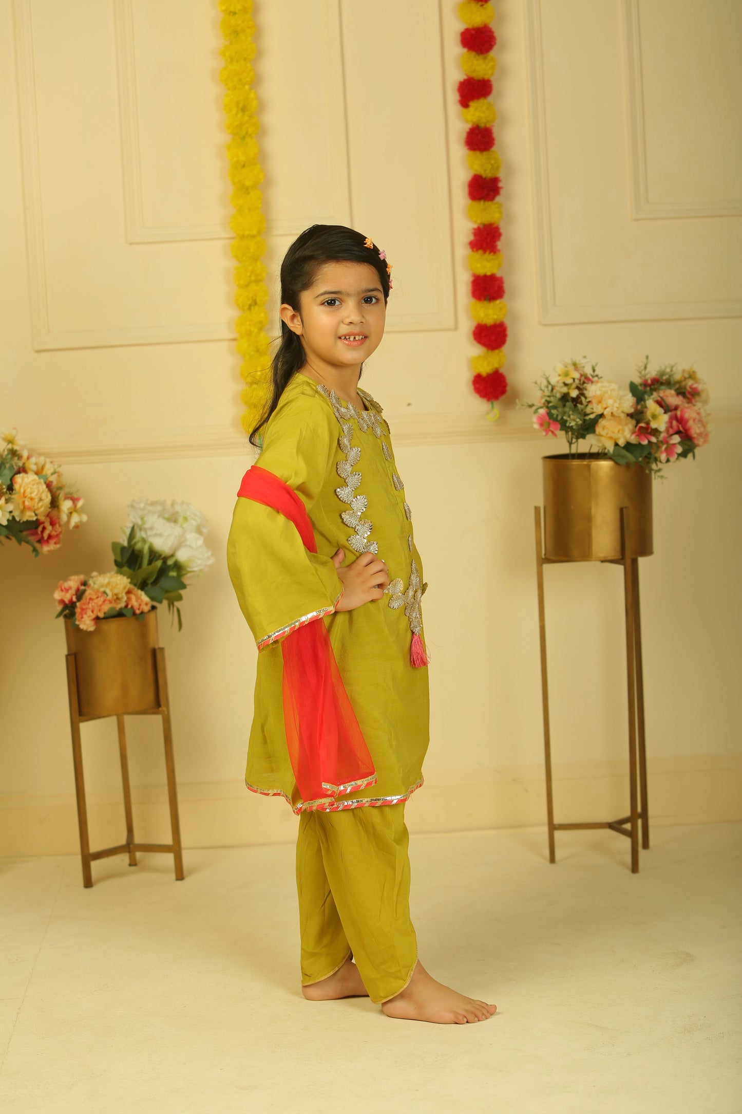 Golden yellow dhoti set - set of 3