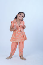 Peach Zari Chanderi Top with Dhoti Pants
