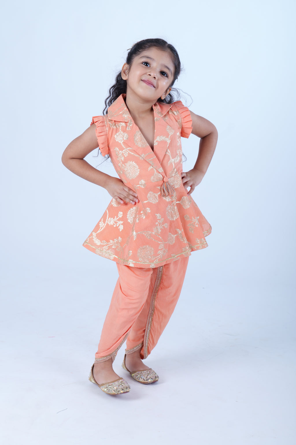 Peach Zari Chanderi Top with Dhoti Pants