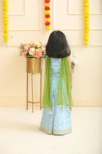 Blue Hand Embroidered Cotton Mulmul Printed Suit