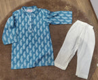 Blue Printed Cotton Kurta with Pajama